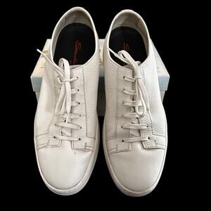 Santoni Men’s White Pebbled Lace Up Leather Sneakers Shoes Sz.12D Made In Italy